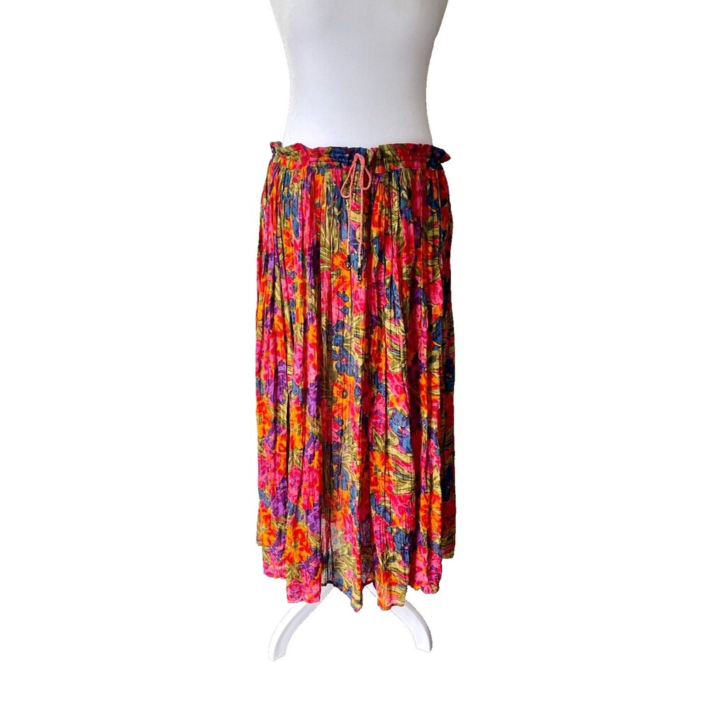 Vintage 80s Short Circuit Floral Maxi Skirt One Size Cotton Boho Hippie Tropical